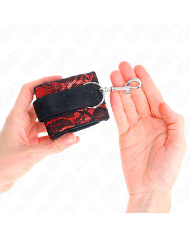 KINK MUNEQUERAS CORTAS DE ENCAJE TERCIOPELO Y UNION DE NYLON ROJO NEGRO 23 X 65 CM