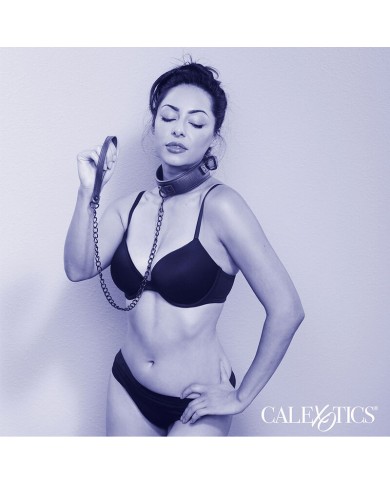 CALEXOTICS NOCTURNAL COLLAR Y CORREA CUERO AJUSTABLE NEGRO