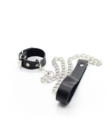OHMAMA FETISH COLLAR PARA PENE Y CORREA PIEL CON CADENA METALICA