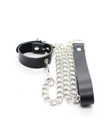 OHMAMA FETISH COLLAR PARA PENE Y CORREA PIEL CON CADENA METALICA