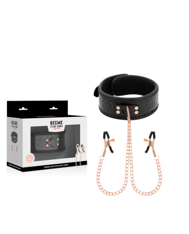 BEGME BLACK EDITION COLLAR CON CADENAS Y PINZAS PEZONES CON FORRO DE NEOPRENO