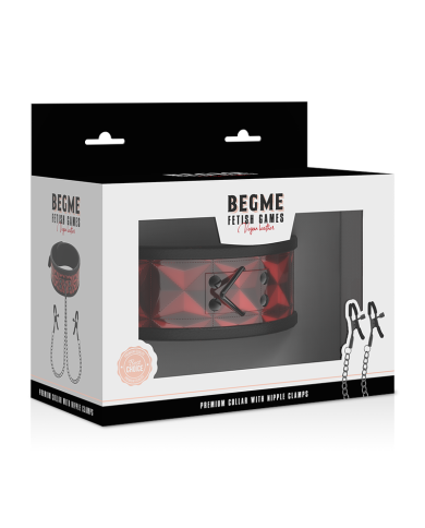 BEGME RED EDITION COLLAR CON CADENAS Y PINZAS PEZONES CON FORRO DE NEOPRENO