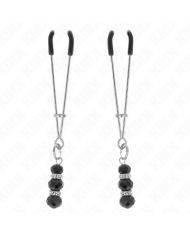 KINK PINZAS PARA PEZONES PLATEADA FINA CON TRIPLE BOLA DE VIDRIO NEGRO 7 CM