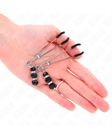 KINK PINZAS PARA PEZONES PLATEADA FINA CON TRIPLE BOLA DE VIDRIO NEGRO 7 CM