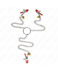 KINK PINZAS PARA PEZONES Y CLITORIS ROJAS CON CASCABEL DORADO Y CADENA 30 CM