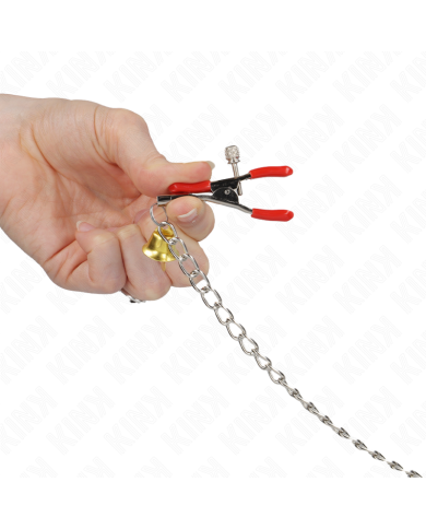 KINK PINZAS PARA PEZONES Y CLITORIS ROJAS CON CASCABEL DORADO Y CADENA 30 CM