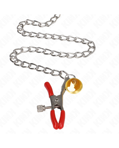 KINK PINZAS PARA PEZONES Y CLITORIS ROJAS CON CASCABEL DORADO Y CADENA 30 CM