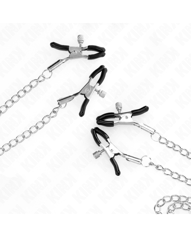 KINK PINZAS PARA PEZONES Y CLITORIS 4 ENGANCHES AJUSTABLE PLATEADO