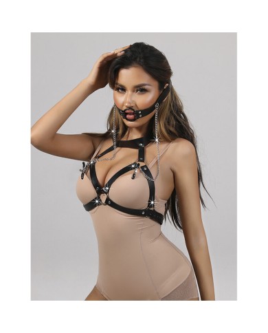 SUBBLIME 953720 PINZAS PARA EL PECHO CON CORREA DE CUERO BONDAGE NEGRO TALLA UNICA