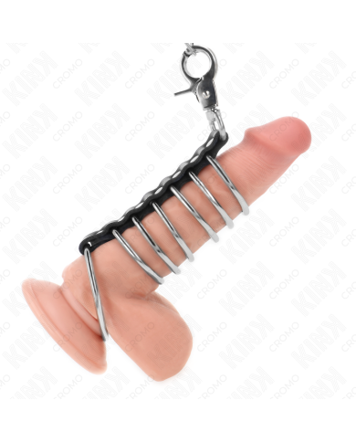 KINK 7 ANILLOS PENE METAL 38 CM A 5 CM CONECTADOS CON POLIPIEL Y CADENA METAL 100 CM