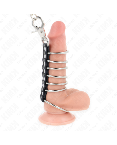 KINK 7 ANILLOS PENE METAL 38 CM A 5 CM CONECTADOS CON POLIPIEL Y CADENA METAL 100 CM
