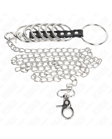KINK 7 ANILLOS PENE METAL 38 CM A 5 CM CONECTADOS CON POLIPIEL Y CADENA METAL 100 CM
