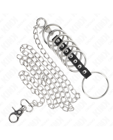 KINK 7 ANILLOS PENE METAL 38 CM A 5 CM CONECTADOS CON POLIPIEL Y CADENA METAL 100 CM