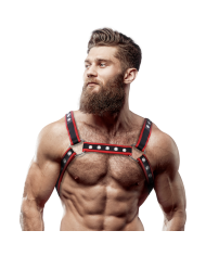 FETISH SUBMISSIVE ATTITUDE ARNES BULLDOG ECOPIEL PECHO HOMBRE NEGRO ROJO