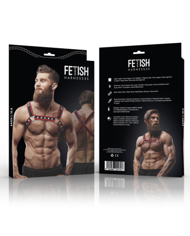 FETISH SUBMISSIVE ATTITUDE ARNES BULLDOG ECOPIEL PECHO HOMBRE NEGRO ROJO
