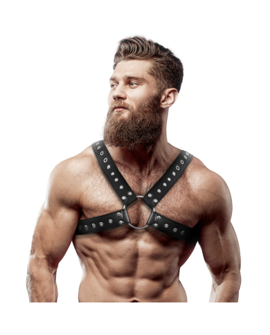 FETISH SUBMISSIVE ATTITUDE ARNES ECOPIEL PECHO CRUZADO CON TACHUELAS HOMBRE