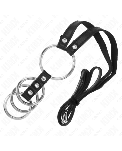 KINK 4 ANILLOS PENE METAL CONECTADOS 38 CM A 5 CM CON CINTURON DE POLIPIEL 112 CM
