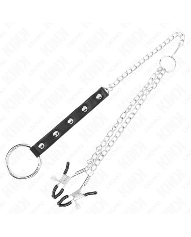 KINK ANILLO PENE METAL CON CADENA Y PINZAS PARA PEZONES AJUSTABLE