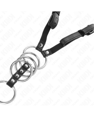 KINK 5 ANILLOS PENE 38 CM A 5 CM METAL CON CINTURON POLIPIEL 112 CM