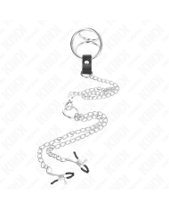 KINK ANILLO PENE TRIPLE METAL CROMADO 38 CM A 5 CM CON CADENA METAL 26 CM Y PINZAS PARA PEZONES MODELO 1