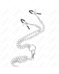 KINK ANILLO PENE TRIPLE METAL CROMADO 38 CM A 5 CM CON CADENA METAL 26 CM Y PINZAS PARA PEZONES MODELO 1