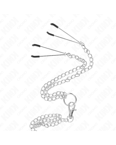 KINK ANILLO PENE TRIPLE METAL CROMADO 38 CM A 5 CM CADENA METAL 26 CM Y PINZAS PARA PEZONES MODELO 2