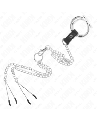 KINK ANILLO PENE TRIPLE METAL CROMADO 38 CM A 5 CM CADENA METAL 26 CM Y PINZAS PARA PEZONES MODELO 2
