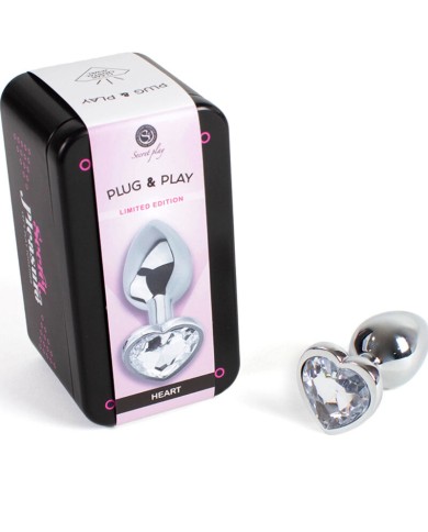 SECRETPLAY METAL BUTT PLUG CORAZON TRANSPARENTE TALLA S 7 CM