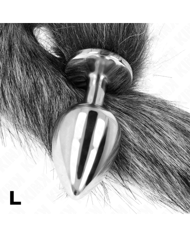 KINK PLUG ANAL TALLA L 10 X 4 CM CON COLA SINTETICA 40 CM PLATEADO