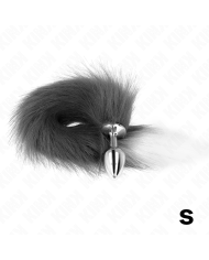 KINK PLUG ANAL TALLA S 7 X 3 CM CON COLA SINTETICA 40 CM PLATEADO Y BLANCO