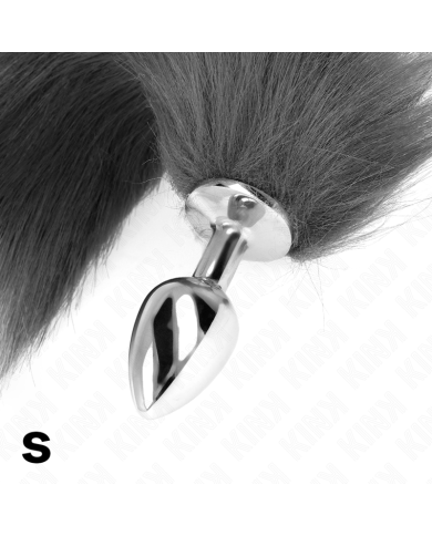 KINK PLUG ANAL TALLA S 7 X 3 CM CON COLA SINTETICA 40 CM PLATEADO Y BLANCO
