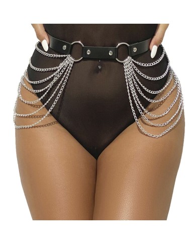SUBBLIME CINTURON DE CADENAS CUERO NEGRO TALLA UNICA