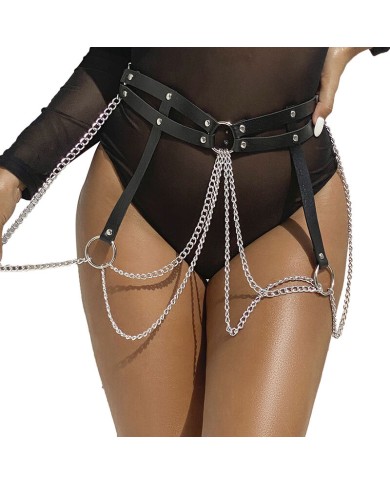 SUBBLIME CINTURON DE CADENAS ANILLAS CUERO NEGRO TALLA UNICA