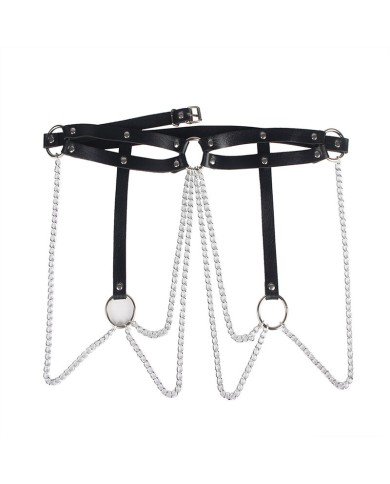 SUBBLIME CINTURON DE CADENAS ANILLAS CUERO NEGRO TALLA UNICA