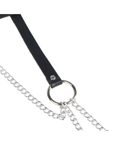 SUBBLIME CINTURON DE CADENAS ANILLAS CUERO NEGRO TALLA UNICA