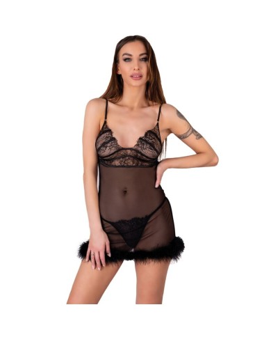 LIVCO CORSETTI FASHION ZERUNAM SET BABYDOLL TANGA NEGRO