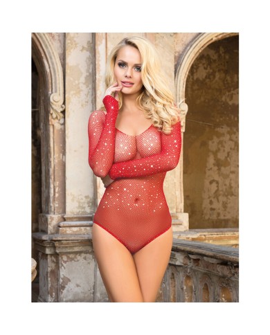 SUBBLIME 952303 BODY DE REJILLA BRILLANTE CON HOMBROS DESCUBIERTOS MANGA LARGA ROJO TALLA UNICA