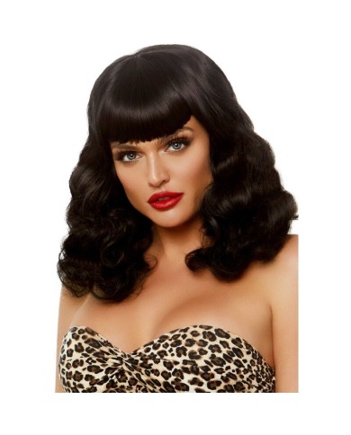 LEG AVENUE PELUCA RETRO RIZADA CON FLEQUILLO LUMINISCENTE NEGRO