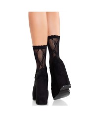 LEG AVENUE CALCETINES DE ENCAJE DE LAZOS NEGRO