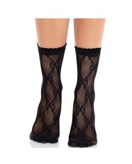 LEG AVENUE CALCETINES DE ENCAJE DE LAZOS NEGRO