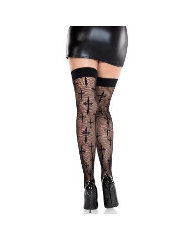 LEG AVENUE MEDIAS WORSHIP ME DE ENCAJE NEGRO