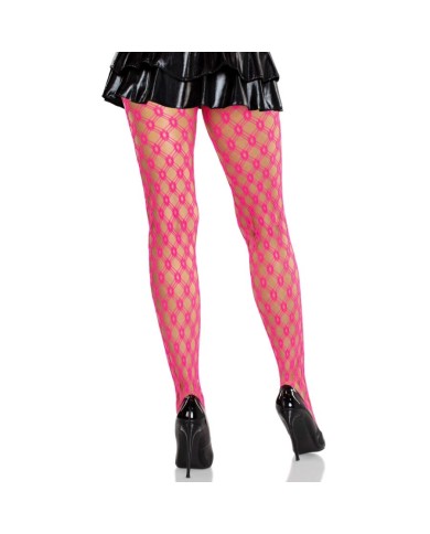 LEG AVENUE MALLAS DE ENCAJE CON OJALES ROSA NEON