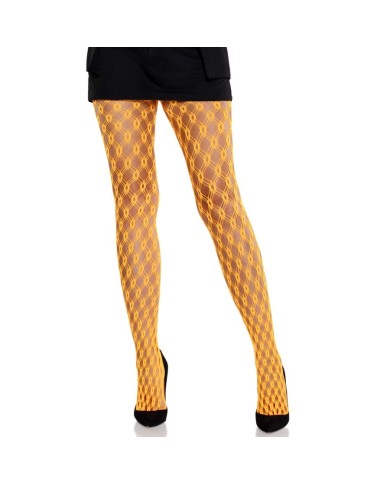 LEG AVENUE MALLAS DE ENCAJE CON OJALES NARANJA NEON