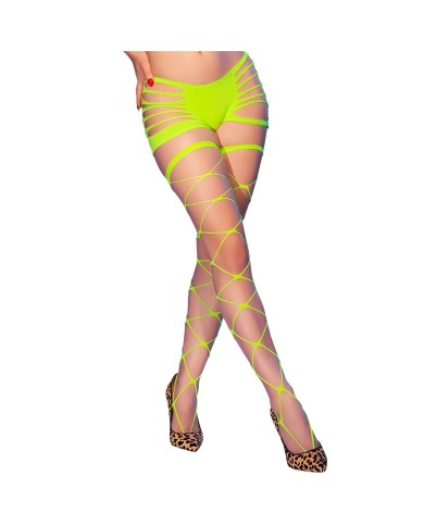 CHILIROSE CR 4867 MEDIAS DE REJILLA CON AGUJEROS VERDE NEON