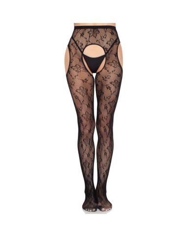 LEG AVENUE 1967 MEDIAS DE LIGUERO CON RED DE FLORES NEGRO TALLA UNICA