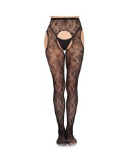 LEG AVENUE 1967 MEDIAS DE LIGUERO CON RED DE FLORES NEGRO TALLA UNICA