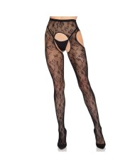 LEG AVENUE 1967 MEDIAS DE LIGUERO CON RED DE FLORES NEGRO TALLA UNICA