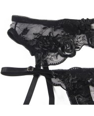 SUBBLIME SET DE 3 PIEZAS SUJETADOR TANGA LIGA ESTAMPADO FLORAL NEGRO S M