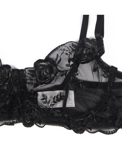 SUBBLIME SET DE 3 PIEZAS SUJETADOR TANGA LIGA ESTAMPADO FLORAL NEGRO S M