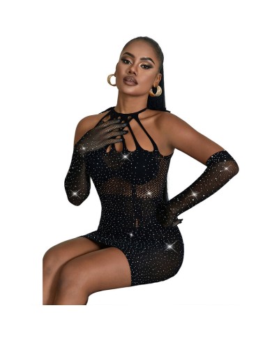 SUBBLIME 952235 VESTIDO DE REJILLA CON BRILLANTES NEGRO TALLA UNICA